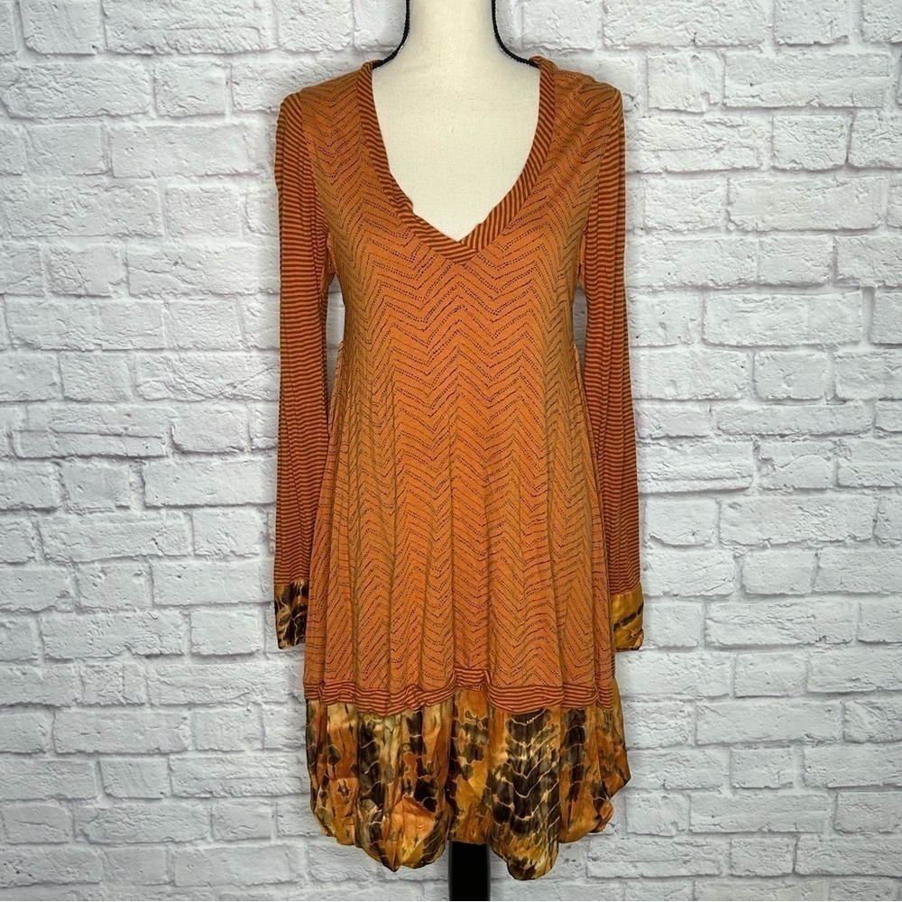 Plenty By Tracy Reese V-Neck Chevron Split Stripe Tie Die Silk Trim Dress - Picture 8 of 15